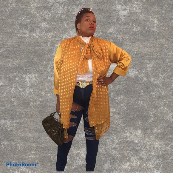 Sold! Yellow/Gold Jacket w/Built-in Tie/Scarf - Picture 12 of 16